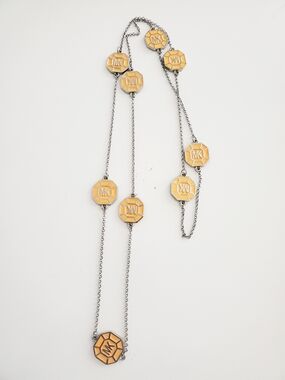 Michael Kors Silver-Tone Long Necklace with Orange Enamel Logo Stations